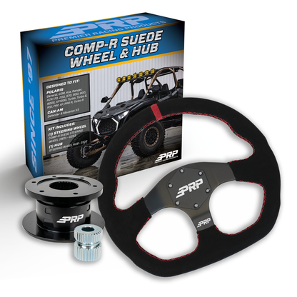 PRP Suede D-Shape Steering Wheel Kit, Black with Quick Release Hub for Polaris RZR, Can Am X3, Arctic Cat Wildcat, EZ-GO, GEM, John Deere Gator