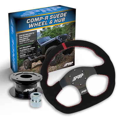 PRP Suede D-Shape Steering Wheel Kit, Black with Quick Release Hub - Universal Weld on Adaptor