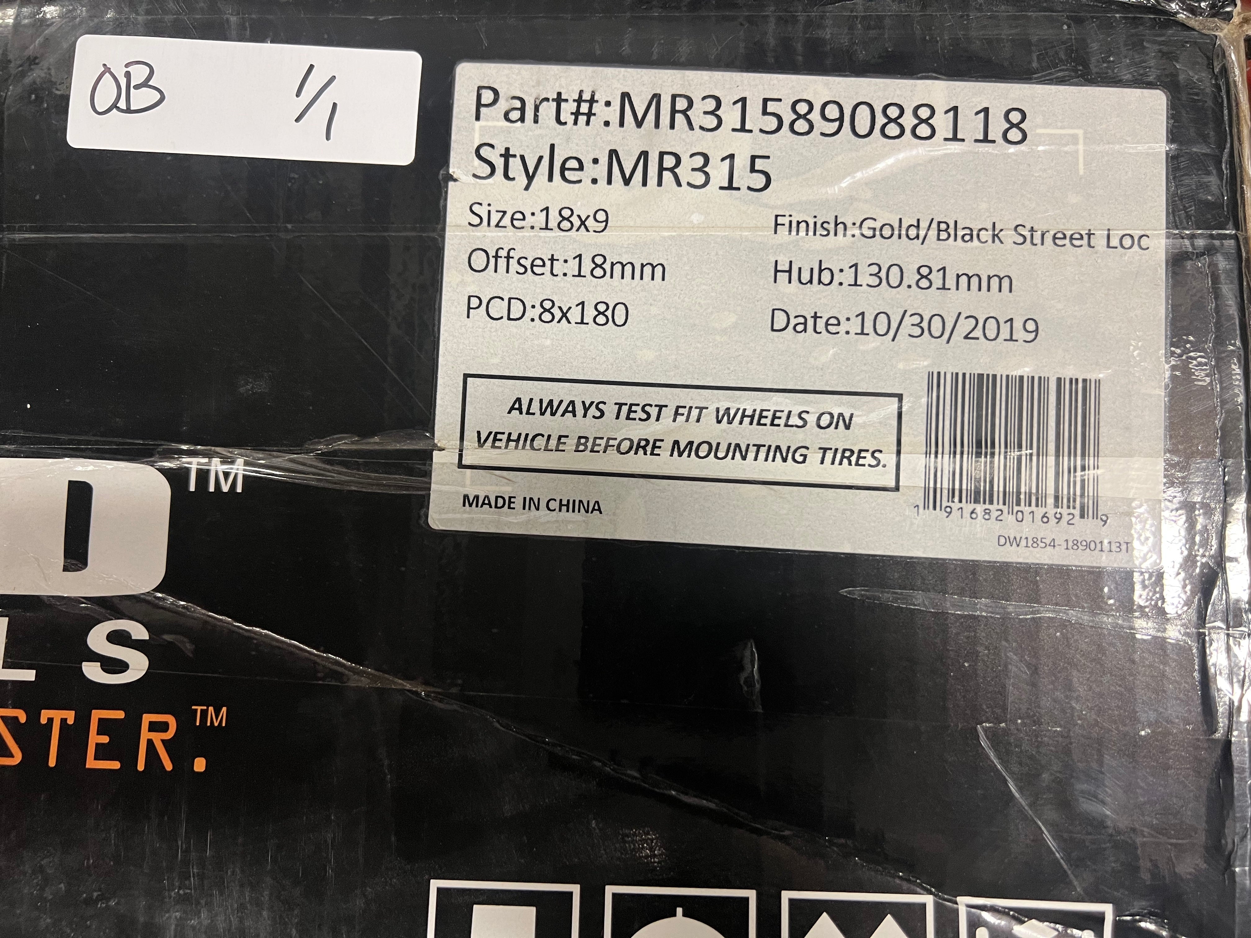 [Open Box] Method 315 - Gold 18x9, 8x180, +18mm (Single Wheel)