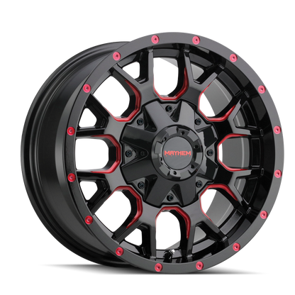 MAYHEM MAYHEM WARRIOR 8015 GLOSS BLACK MILLED PRISM RED 20X9 5-127/5-139.7 0MM 87MM