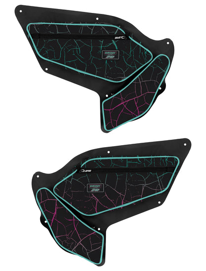 PRP Shreddy Front Door Bags with Knee Pad for Polaris RZR PRO XP, PRO R, Turbo R (Pair), Black and Pink