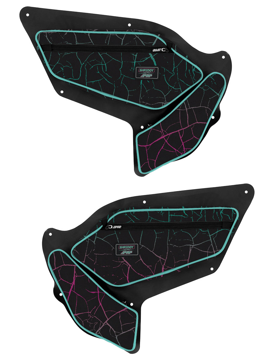 PRP Shreddy Front Door Bags with Knee Pad for Polaris RZR PRO XP, PRO R, Turbo R (Pair), Black and Pink