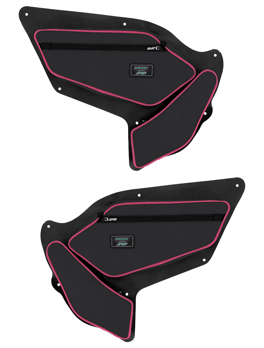 PRP Shreddy Front Door Bags with Knee Pad for Polaris RZR PRO XP, PRO R, Turbo R (Pair), Black and Pink
