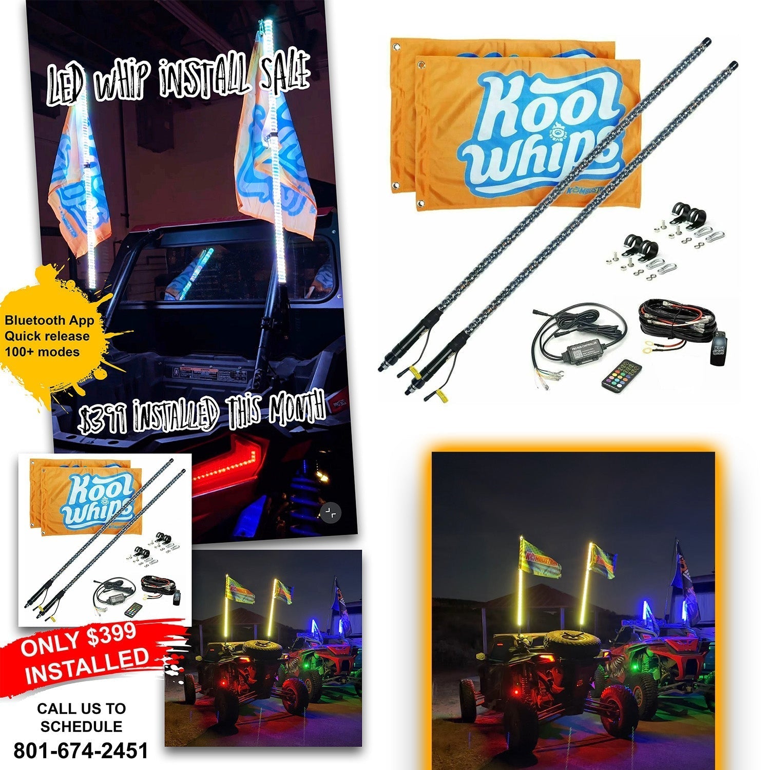 Install 4ft Kool Whips LED Whips V2 (Pair)