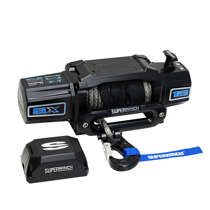Superwinch 12000 LBS 12V DC 3/8in x 80ft Synthetic Rope SX12SR Winch - Semi Gloss Black