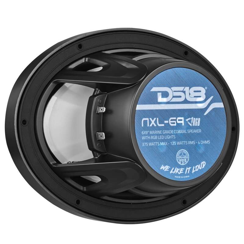 DS18 NXL Series Coaxial Marine Speaker w RGB Lights 6x9in 2-Way 125 Watts RMS 4 ohm Black w Cover