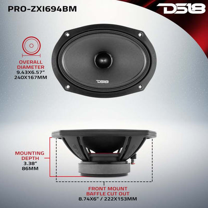 DS18 6x9in 300 Watts RMS 4 ohm Neodymium and Ferrite Magnet Bullet Mid-Range Loudspeaker