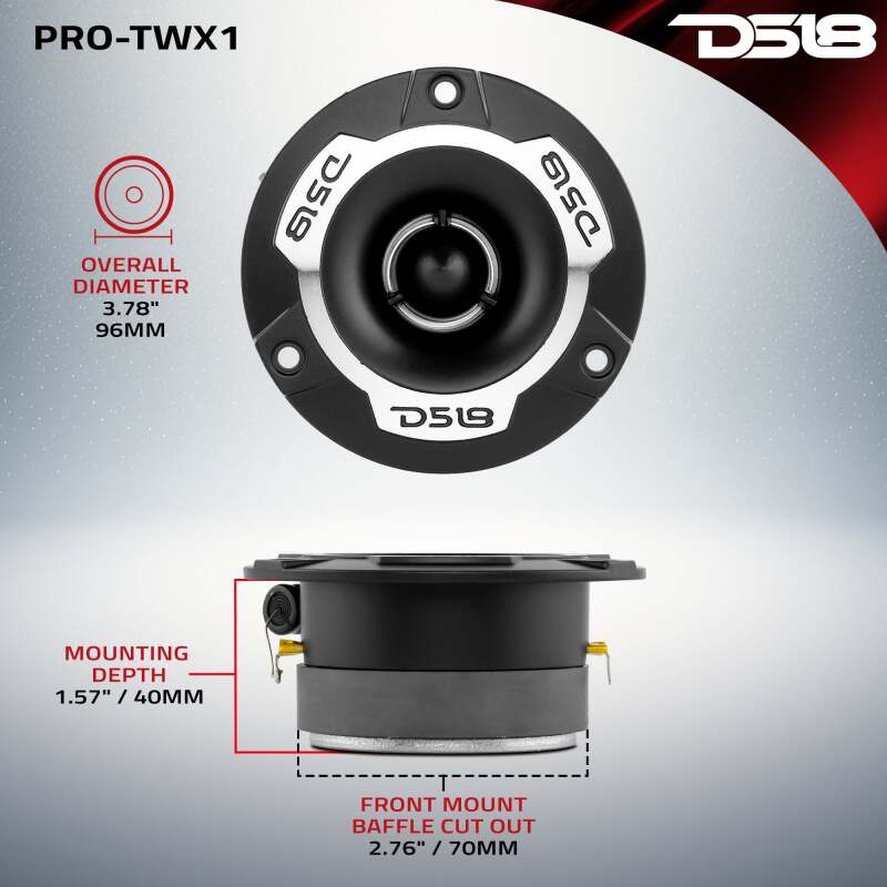 DS18 3.8in Super Bullet Tweeter 120 Watts RMS 1in Aluminum Vc 4 ohm Silver