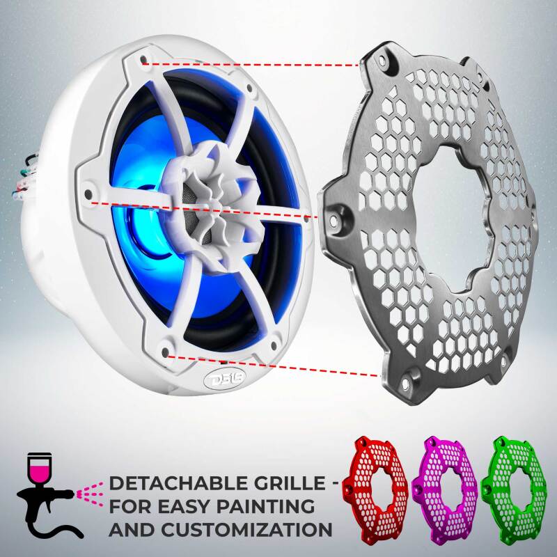 DS18 NXL-M Series Speaker w/ RGB LED Lights 6.5in 2-Way 100 Watts RMS 4 ohm White w/ Cover