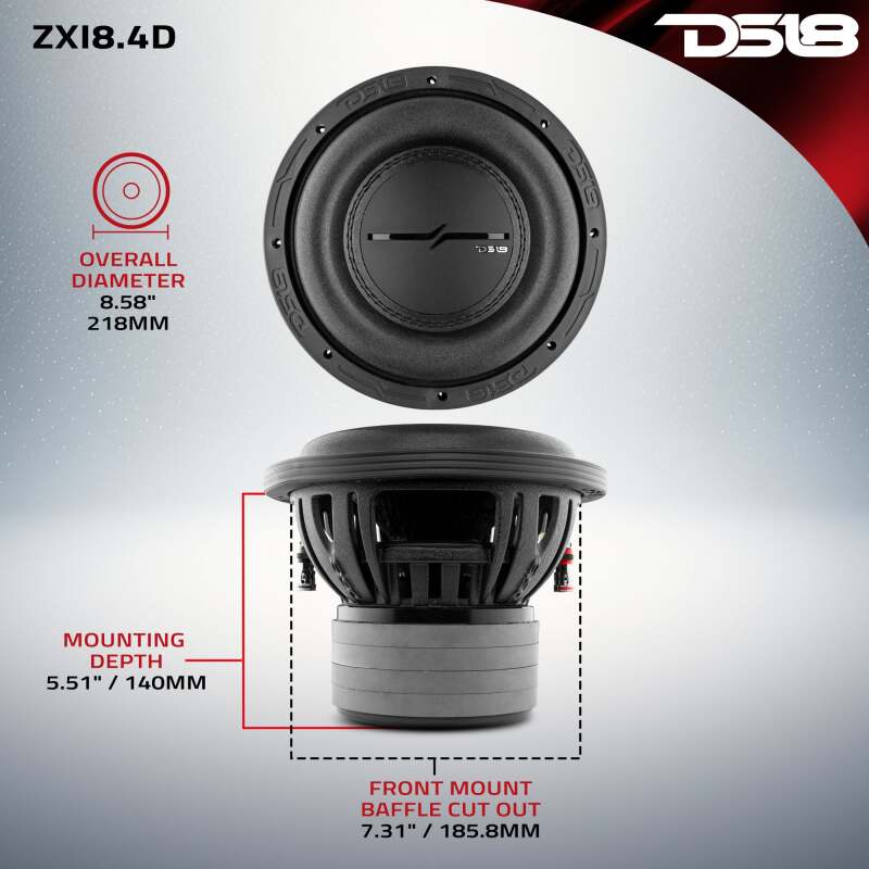 DS18 8in 600 Watts RMS 4 ohm DVC High Excursion Subwoofer