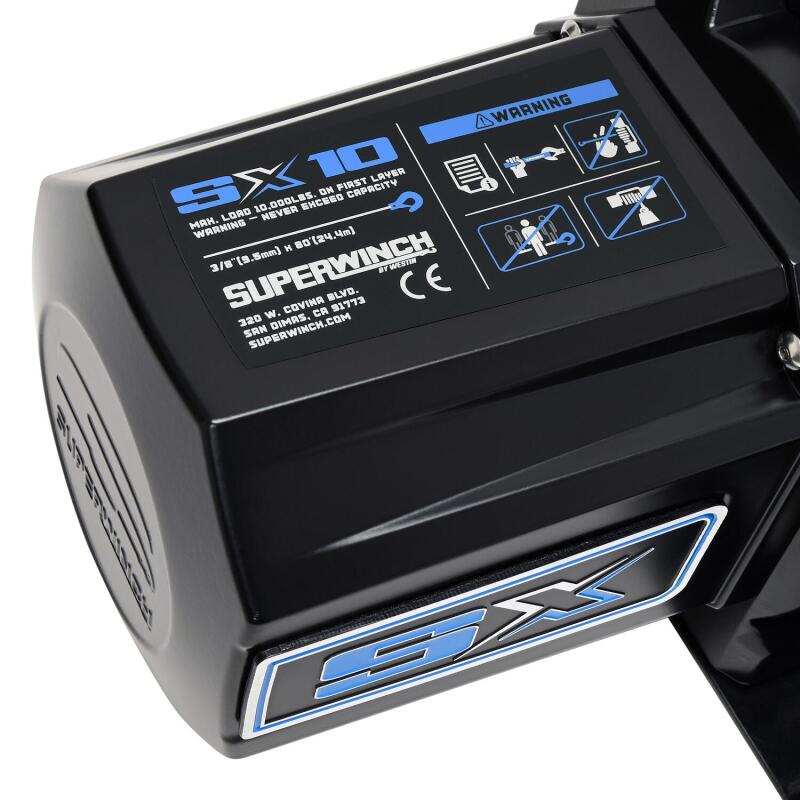 Superwinch 10000 LBS 12V DC 3/8in x 80ft Synthetic Rope SX10SR Winch - Semi Gloss Black