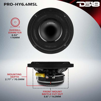 DS18 6.5in 150 Watts RMS 4 ohm Mid-Range Loudspeaker Shallow Grill Included