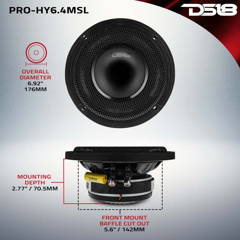 DS18 6.5in 150 Watts RMS 4 ohm Mid-Range Loudspeaker Shallow Grill Included