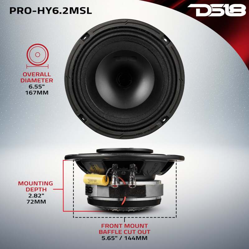 DS18 6.5in 150 Watts RMS 2 ohm Mid-Range Loudspeaker Shallow Grill Included