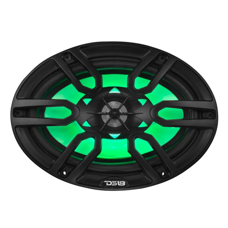 DS18 NXL Series Coaxial Marine Speaker w RGB Lights 6x9in 2-Way 125 Watts RMS 4 ohm Black w Cover