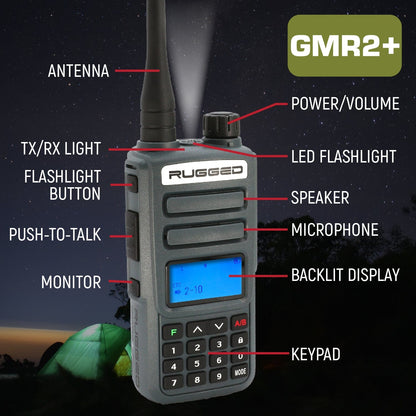 Adventure Pack - Rugged GMR2 PLUS - GMRS and FRS Two Way Handheld Radios with Accessories
