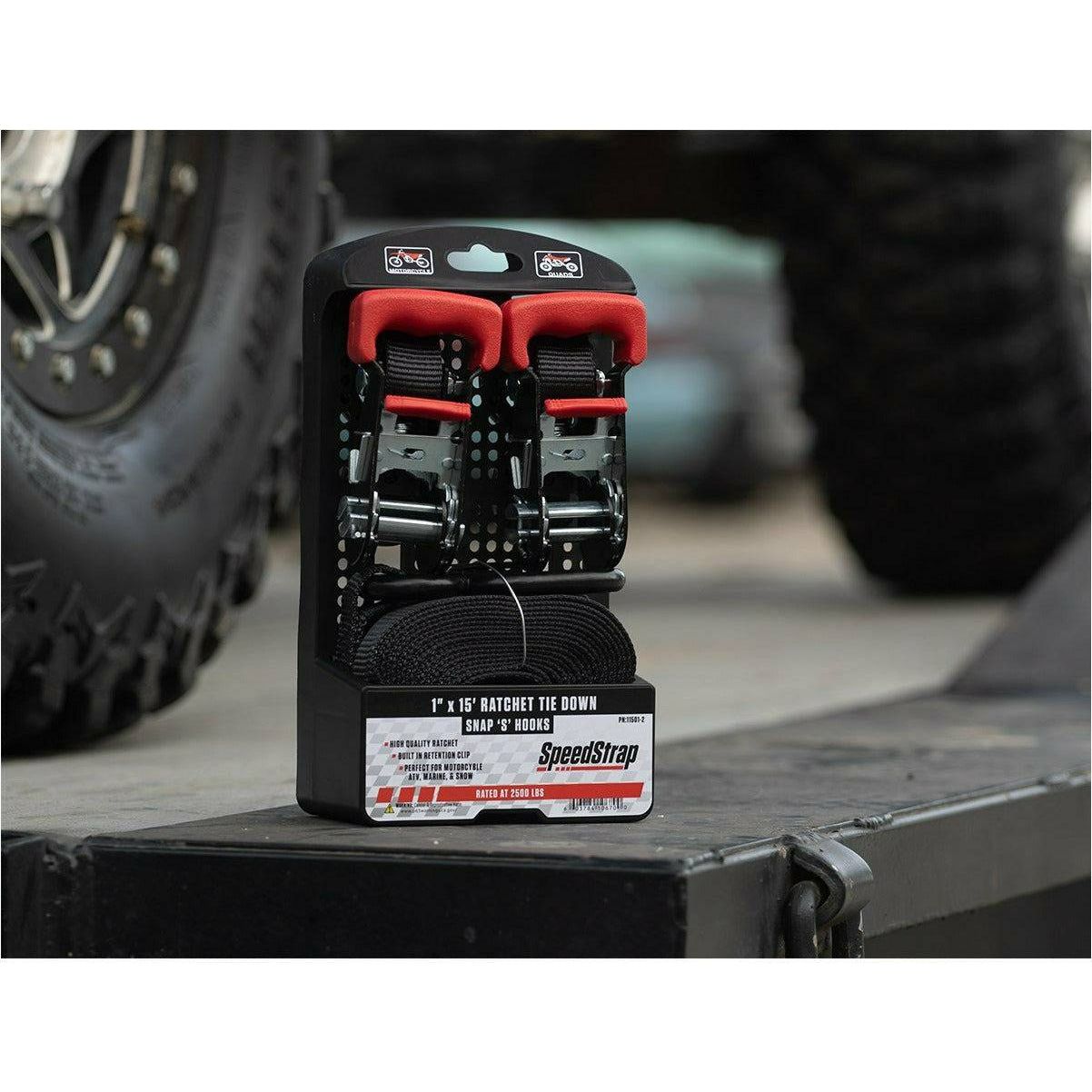 1"x15' Ratchet Tie Down with Snap S Hooks (2 Pack) (GARAGE SALE)