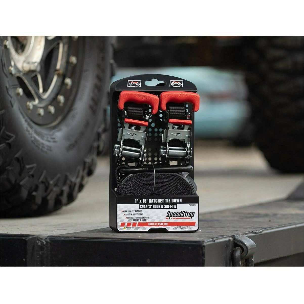 1"x15' Ratchet Tie Down with Snap S Hooks and Soft Tie (2 Pack)