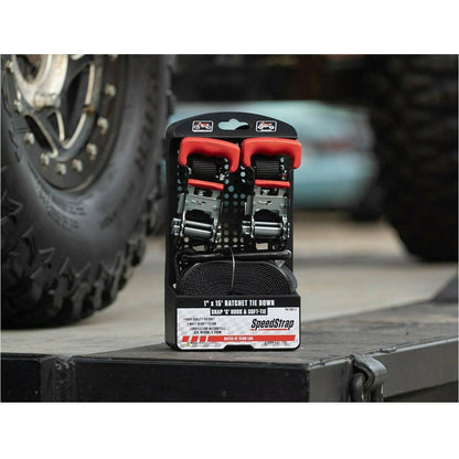 1"x15' Ratchet Tie Down with Snap S Hooks and Soft Tie (2 Pack)