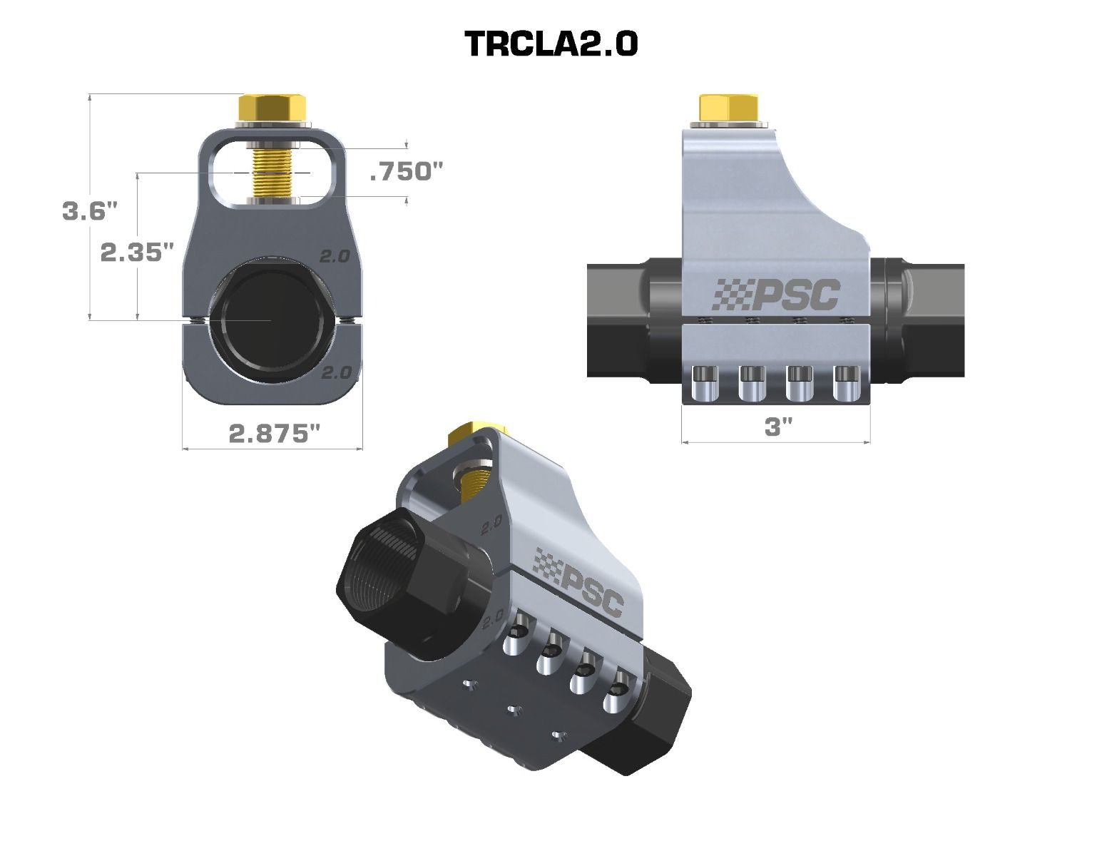 PSC Steering 1-1/2" Cylinder Assist Double Shear Billet Aluminum Tie Rod Clamp